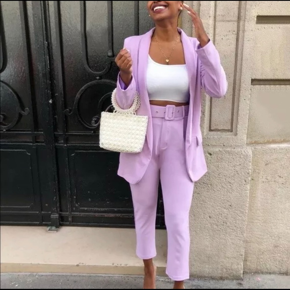 COPY - Zara high waisted belted lilac pants bloggers favorite